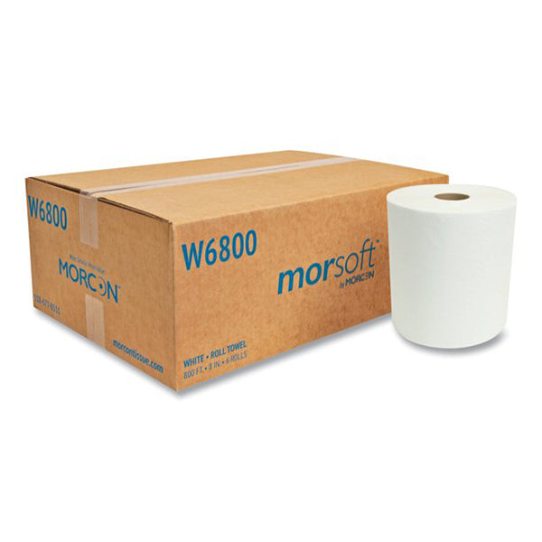 W6800 Mor-Soft White Hardwound Towel, 6 rolls per case, 800ft